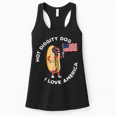 Hot Diggity Dog July 4th Patriotic BBQ Picnic USA Funny Womens Tank Top