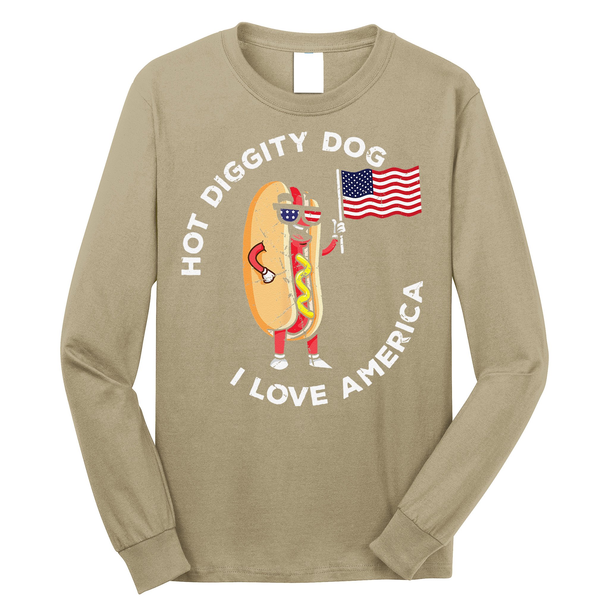 Hot Diggity Dog July 4th Patriotic BBQ Picnic USA Funny Long Sleeve Shirt