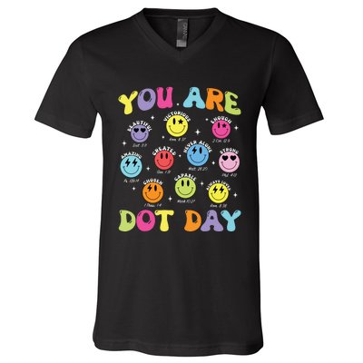 Happy Dot Day Teacher Smile Face V-Neck T-Shirt