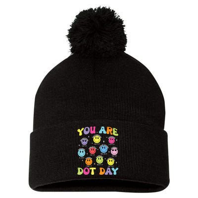 Happy Dot Day Teacher Smile Face Pom Pom 12in Knit Beanie