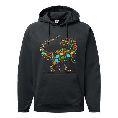 Happy Dot Day Colorful Polka Dot Dinosaur Performance Fleece Hoodie