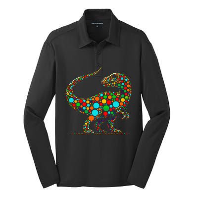 Happy Dot Day Colorful Polka Dot Dinosaur Silk Touch Performance Long Sleeve Polo