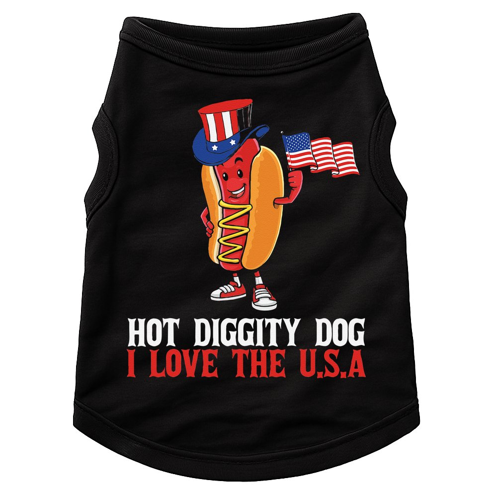 Hot Diggity Dog I Love The USA Happy 4th Of July Hotdog Doggie Tank