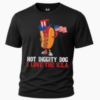 Hot Diggity Dog I Love The USA Happy 4th Of July Hotdog Cooling Performance Crew T-Shirt