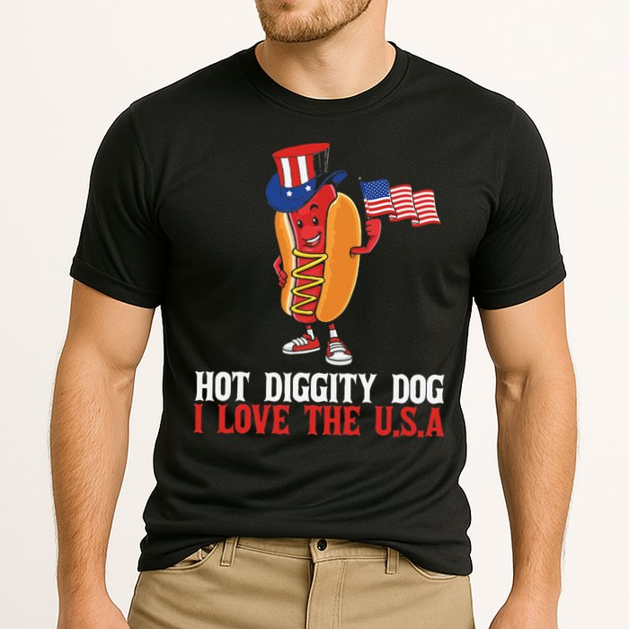 Hot Diggity Dog I Love The USA Happy 4th Of July Hotdog Cooling Performance Crew T-Shirt