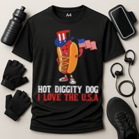 Hot Diggity Dog I Love The USA Happy 4th Of July Hotdog Cooling Performance Crew T-Shirt