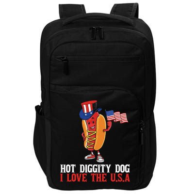 Hot Diggity Dog I Love The USA Happy 4th Of July Hotdog Impact Tech Backpack