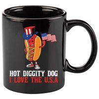 Hot Diggity Dog I Love The USA Happy 4th Of July Hotdog 11oz C Handle Ceramic Mug