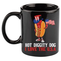 Hot Diggity Dog I Love The USA Happy 4th Of July Hotdog 11oz C Handle Ceramic Mug