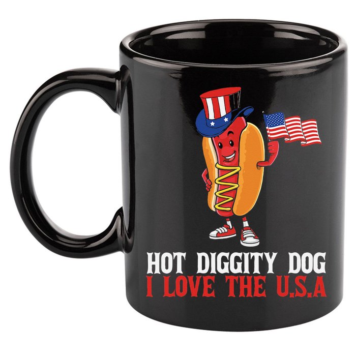 Hot Diggity Dog I Love The USA Happy 4th Of July Hotdog 11oz C Handle Ceramic Mug