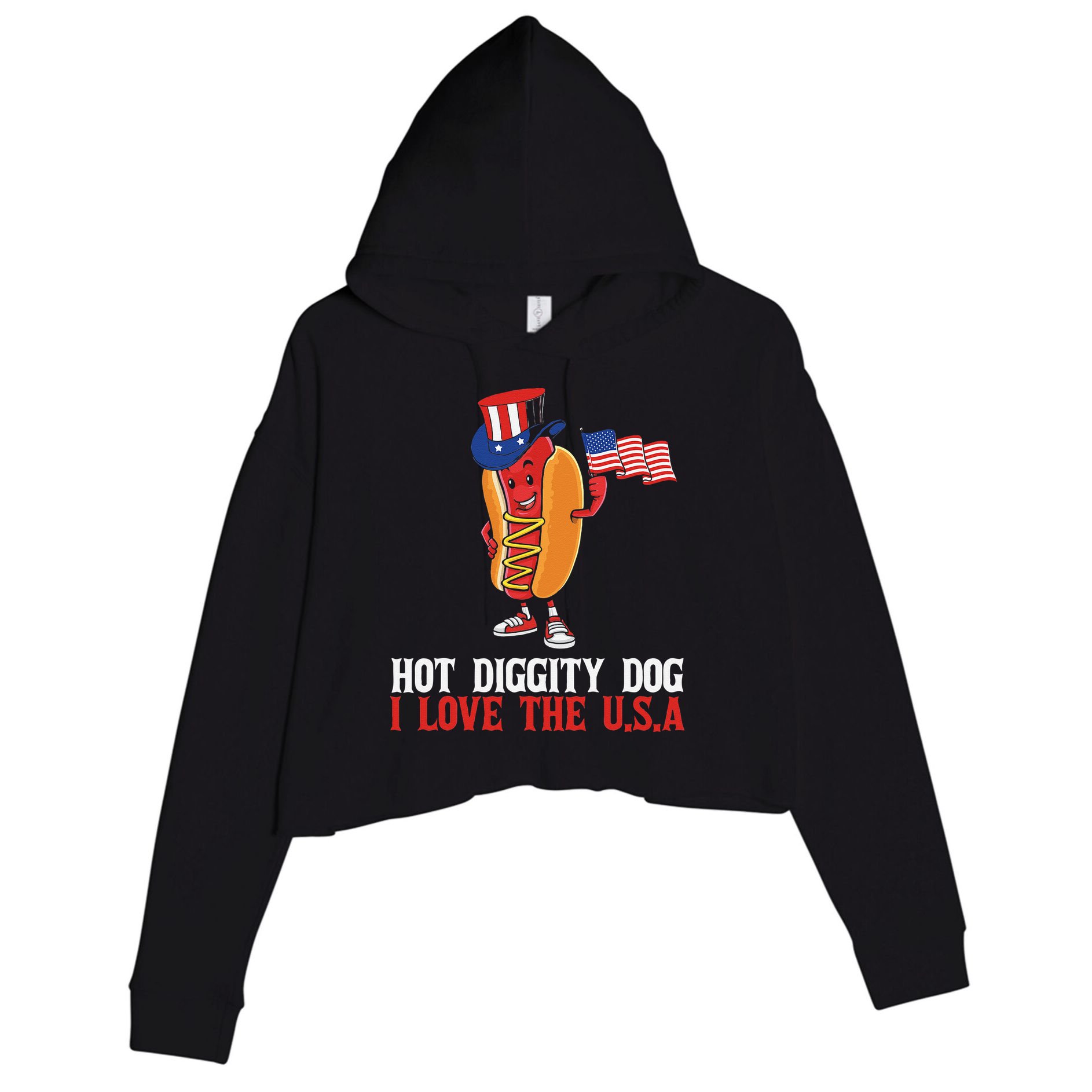 Hot Diggity Dog I Love The USA Happy 4th Of July Hotdog Crop Fleece Hoodie