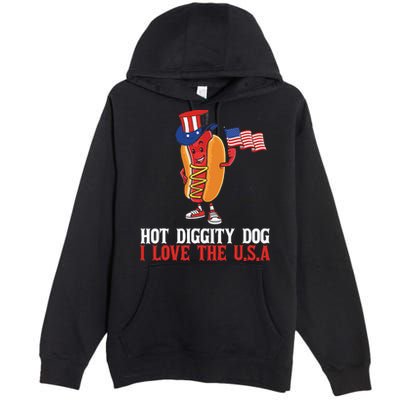Hot Diggity Dog I Love The USA Happy 4th Of July Hotdog Premium Pullover Hoodie