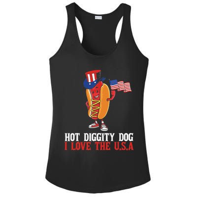 Hot Diggity Dog I Love The USA Happy 4th Of July Hotdog Ladies PosiCharge Competitor Racerback Tank