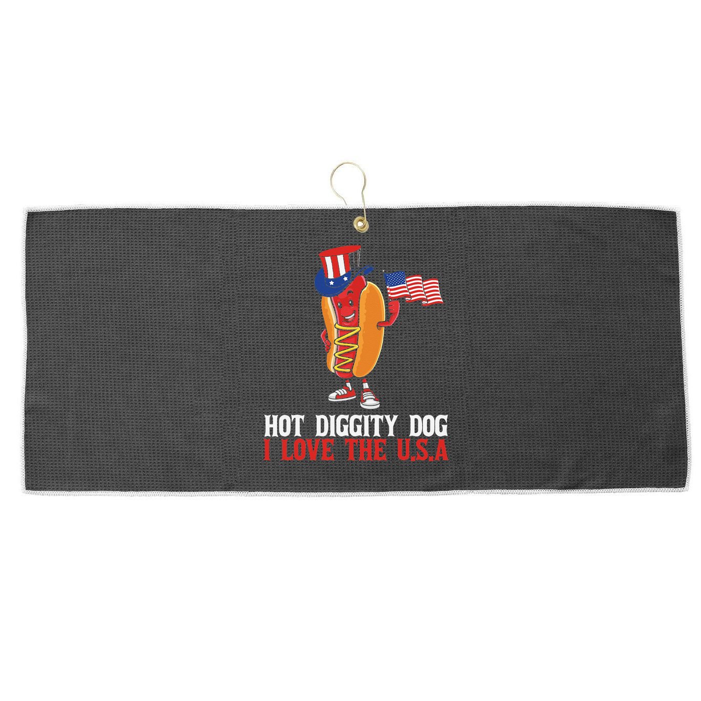 Hot Diggity Dog I Love The USA Happy 4th Of July Hotdog Large Microfiber Waffle Golf Towel