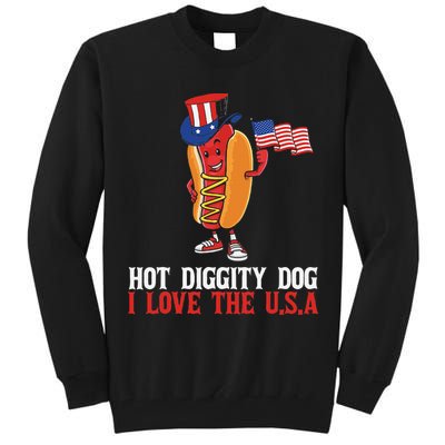 Hot Diggity Dog I Love The USA Happy 4th Of July Hotdog Tall Sweatshirt