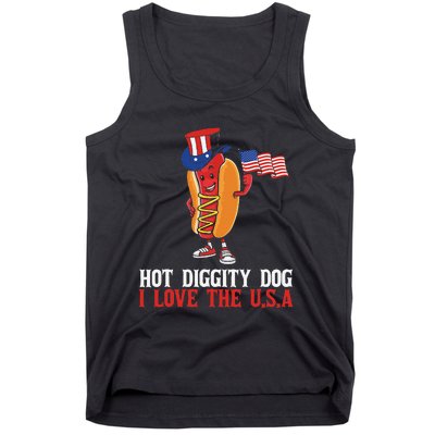 Hot Diggity Dog I Love The USA Happy 4th Of July Hotdog Tank Top