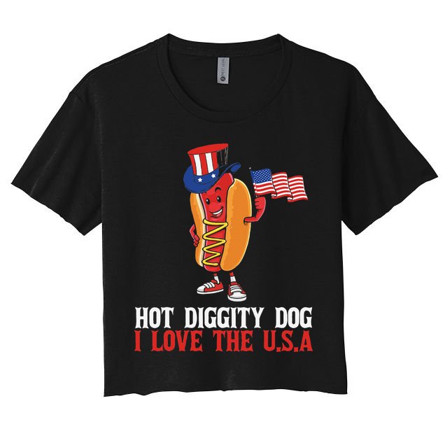Hot Diggity Dog I Love The USA Happy 4th Of July Hotdog Crop Top