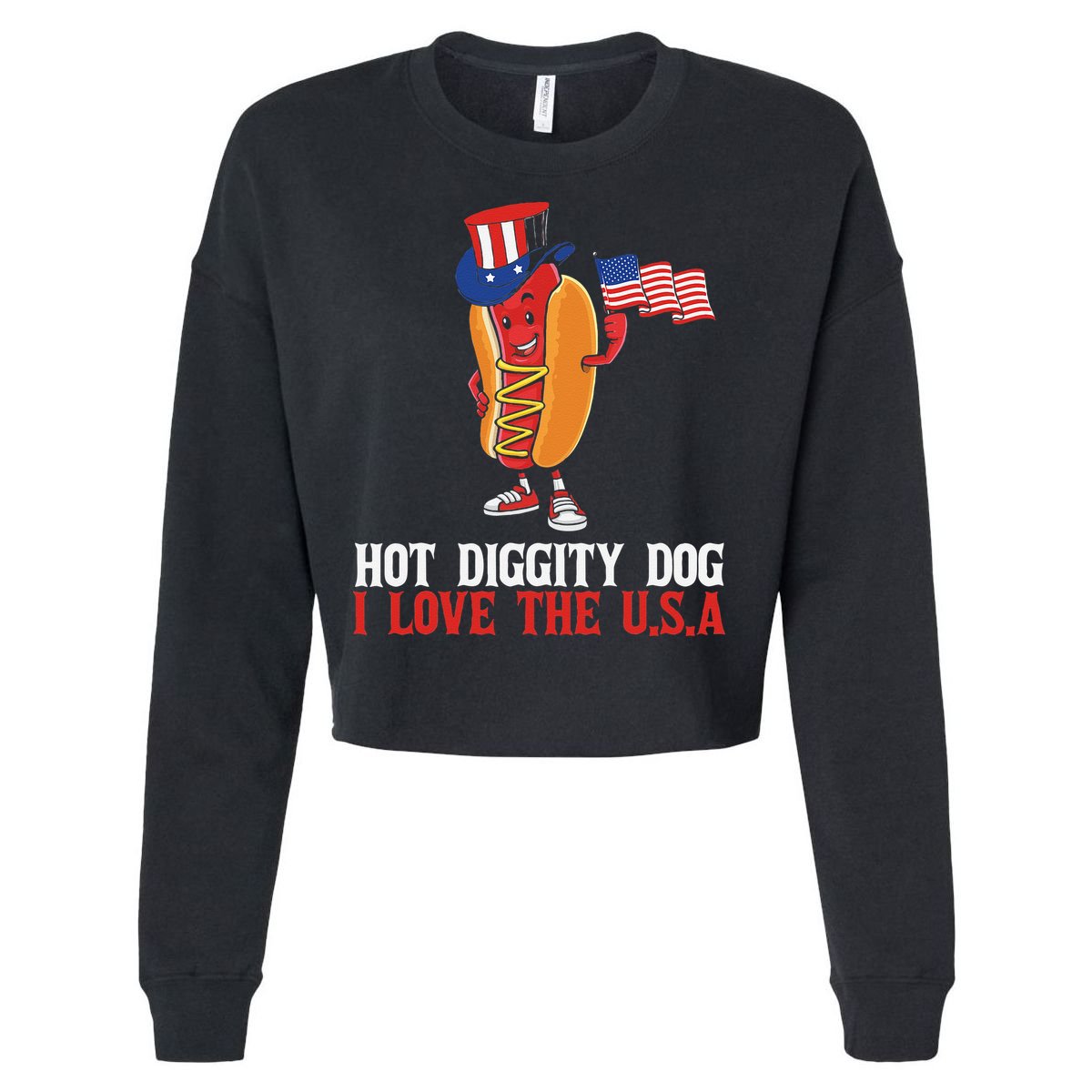 Hot Diggity Dog I Love The USA Happy 4th Of July Hotdog Cropped Pullover Crew