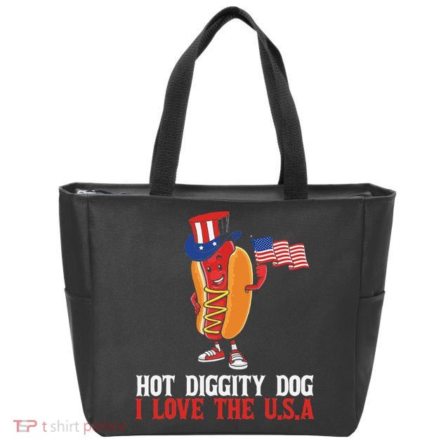 Hot Diggity Dog I Love The USA Happy 4th Of July Hotdog Zip Tote Bag