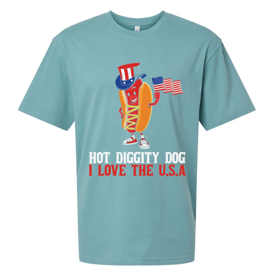 Hot Diggity Dog I Love The USA Happy 4th Of July Hotdog Sueded Cloud Jersey T-Shirt