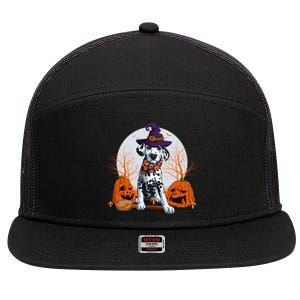 Halloween Dalmatian Dog Lovers Halloween Scary Pumpkin Moon Cool Gift 7 Panel Mesh Trucker Snapback Hat