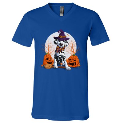 Halloween Dalmatian Dog Lovers Halloween Scary Pumpkin Moon Cool Gift V-Neck T-Shirt