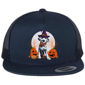 Halloween Dalmatian Dog Lovers Halloween Scary Pumpkin Moon Cool Gift Flat Bill Trucker Hat