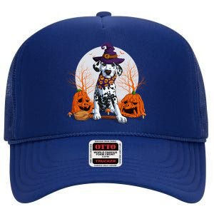 Halloween Dalmatian Dog Lovers Halloween Scary Pumpkin Moon Cool Gift High Crown Mesh Back Trucker Hat