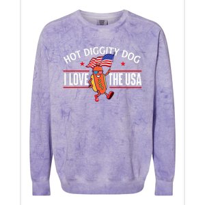 Hot Diggity Dog USA American Flag 4th Of July Fourth Colorblast Crewneck Sweatshirt