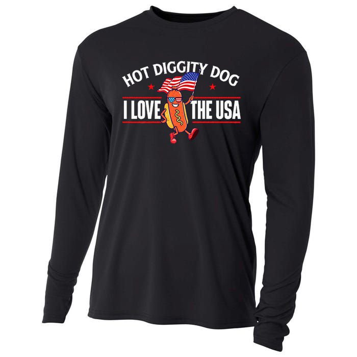 Hot Diggity Dog USA American Flag 4th Of July Fourth Cooling Performance Long Sleeve Crew