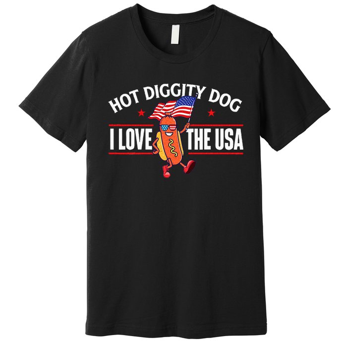 Hot Diggity Dog USA American Flag 4th Of July Fourth Premium T-Shirt