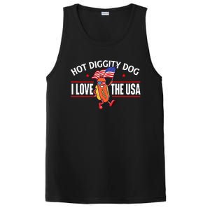 Hot Diggity Dog USA American Flag 4th Of July Fourth PosiCharge Competitor Tank