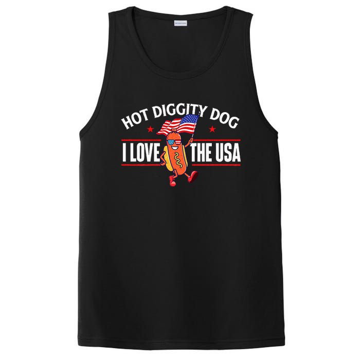 Hot Diggity Dog USA American Flag 4th Of July Fourth PosiCharge Competitor Tank