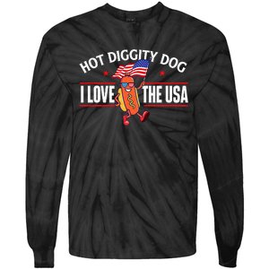 Hot Diggity Dog USA American Flag 4th Of July Fourth Tie-Dye Long Sleeve Shirt