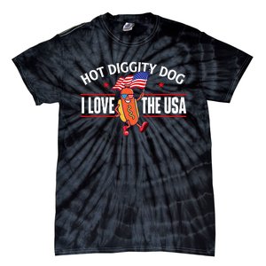 Hot Diggity Dog USA American Flag 4th Of July Fourth Tie-Dye T-Shirt