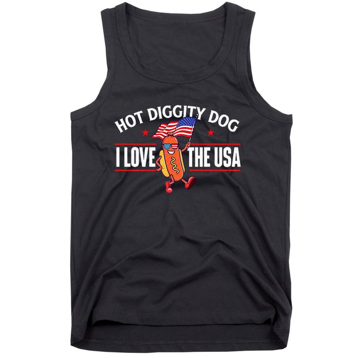 Hot Diggity Dog USA American Flag 4th Of July Fourth Tank Top