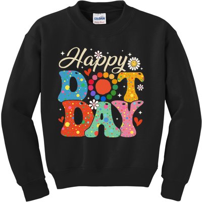 Happy Dot Day Hippie Flowers Smile Face Groovy Teacher Kids Kids Sweatshirt