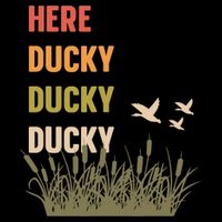 Here Ducky Ducky Ducky Funny Duck Call For Duck Hunters Flexfit Unipanel Trucker Cap