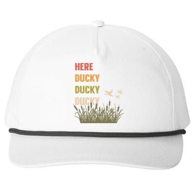 Here Ducky Ducky Ducky Funny Duck Call For Duck Hunters Snapback Five-Panel Rope Hat