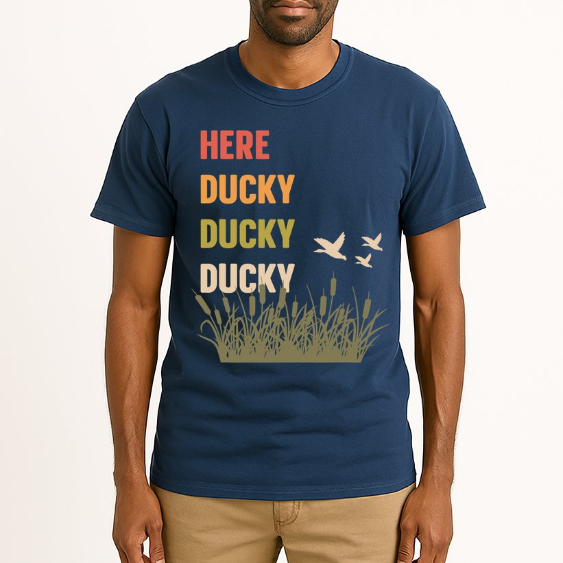 Here Ducky Ducky Ducky Funny Duck Call For Duck Hunters Tall T-Shirt