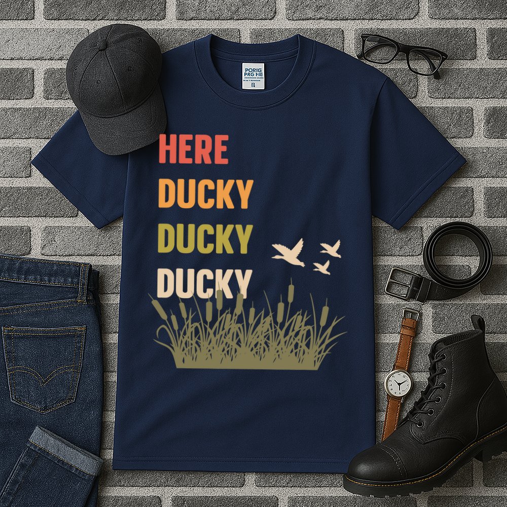 Here Ducky Ducky Ducky Funny Duck Call For Duck Hunters Tall T-Shirt