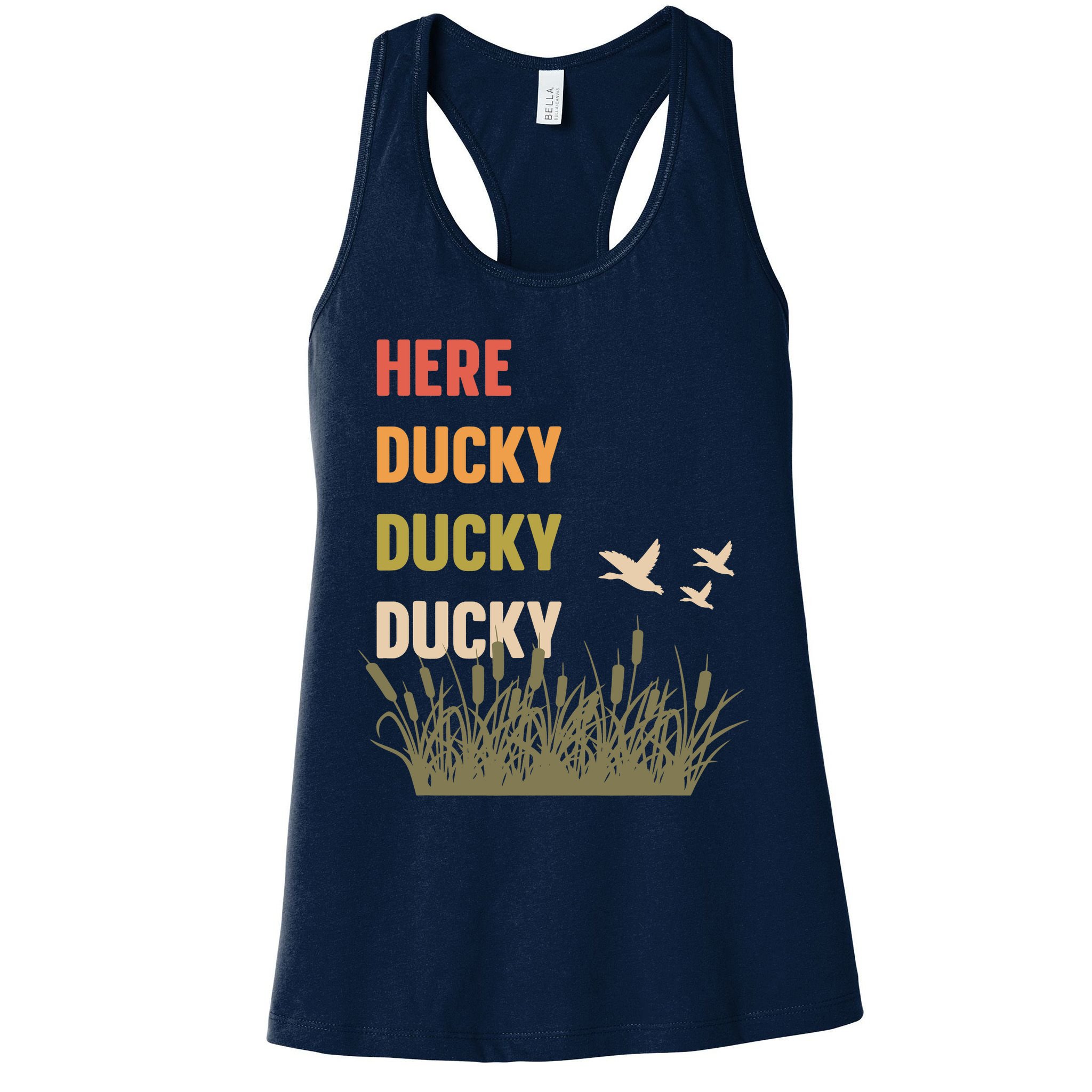 Here Ducky Ducky Ducky Funny Duck Call For Duck Hunters Womens Tank Top