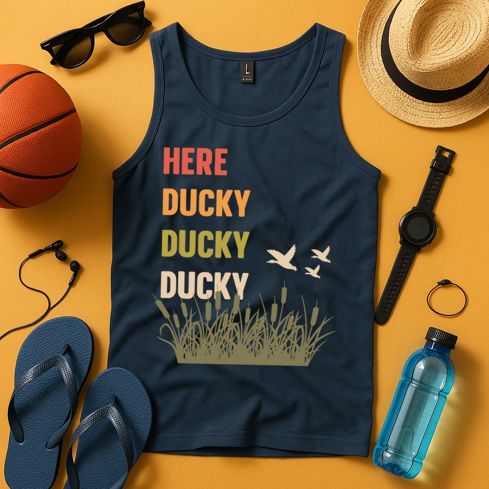 Here Ducky Ducky Ducky Funny Duck Call For Duck Hunters Tank Top