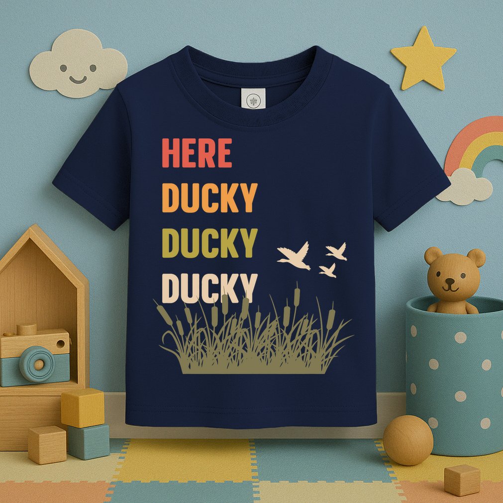 Here Ducky Ducky Ducky Funny Duck Call For Duck Hunters Toddler T-Shirt
