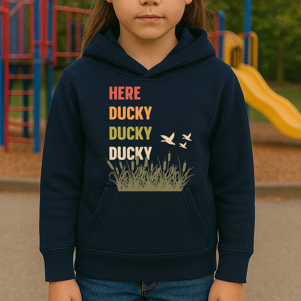 Here Ducky Ducky Ducky Funny Duck Call For Duck Hunters Kids Hoodie