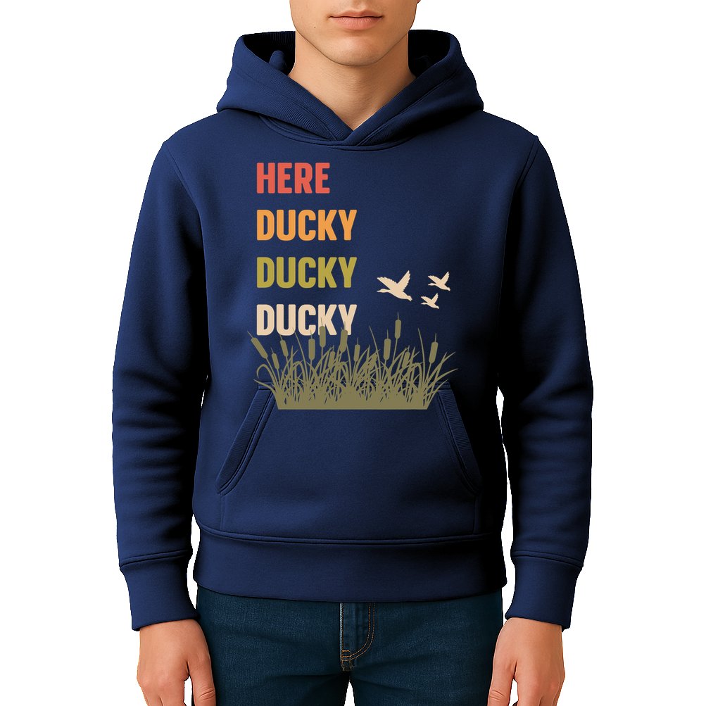 Here Ducky Ducky Ducky Funny Duck Call For Duck Hunters Kids Hoodie