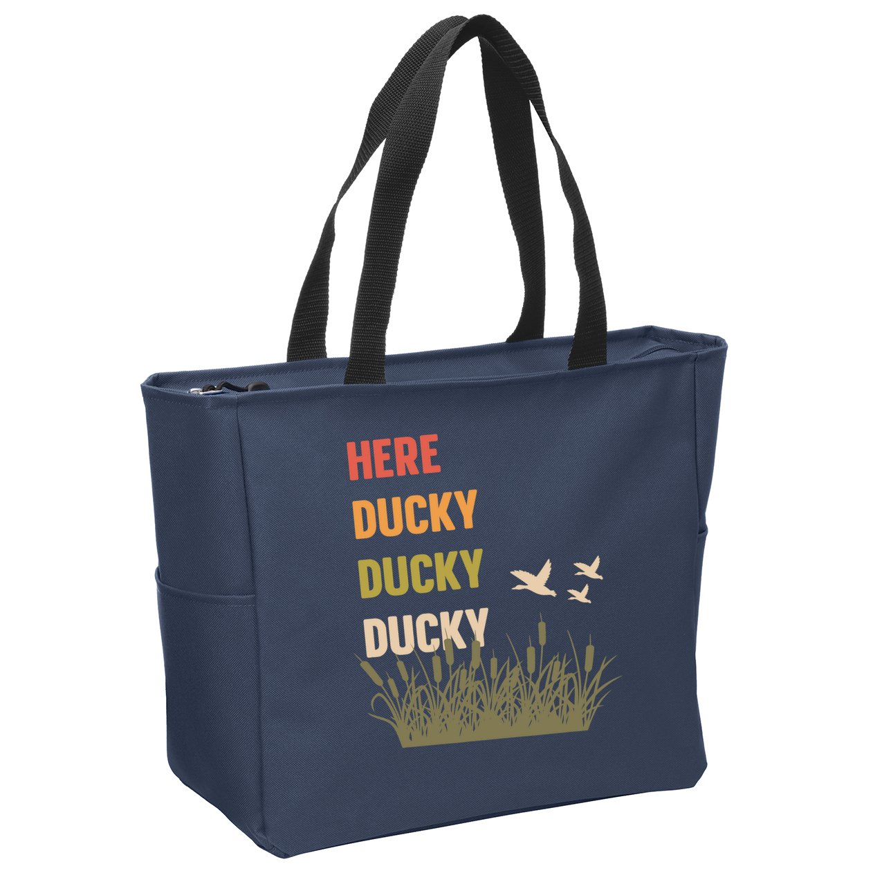 Here Ducky Ducky Ducky Funny Duck Call For Duck Hunters Zip Tote Bag