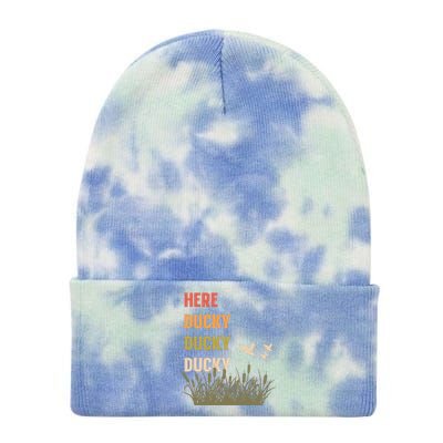 Here Ducky Ducky Ducky Funny Duck Call For Duck Hunters Tie Dye 12in Knit Beanie