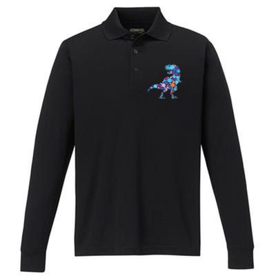 Happy Dot Day Colorful Polka Dot Dinosaur Trex Performance Long Sleeve Polo