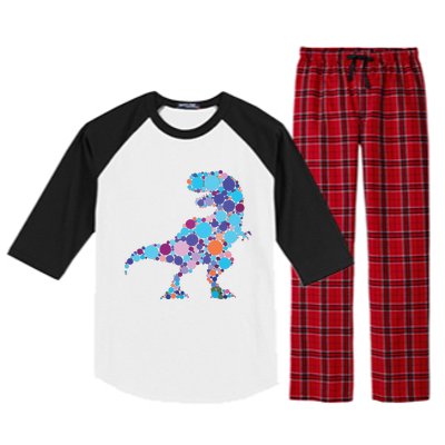 Happy Dot Day Colorful Polka Dot Dinosaur Trex Raglan Sleeve Pajama Set